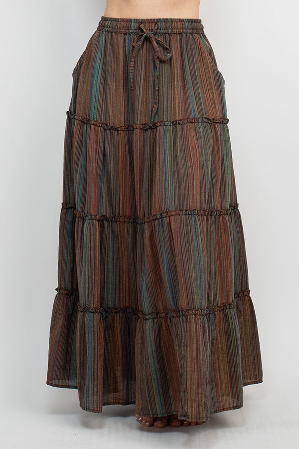 Stripe Tiered Maxi Skirt