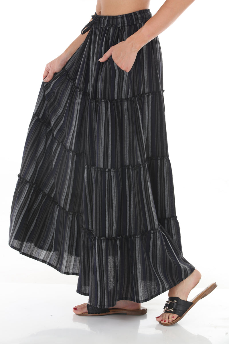 Stripe Tiered Maxi Skirt