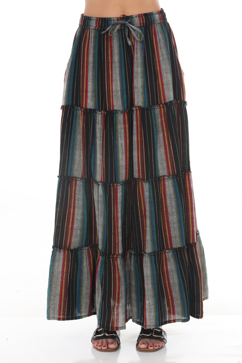 Stripe Tiered Maxi Skirt