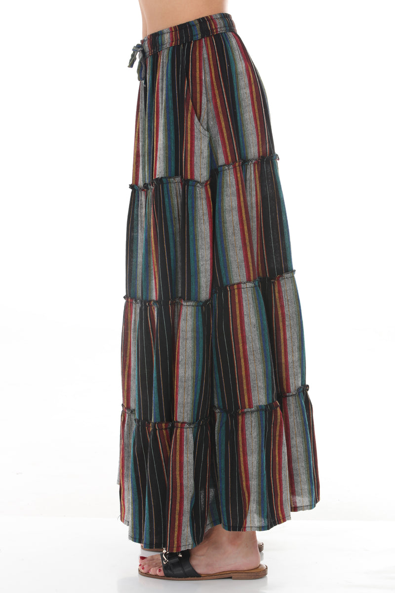 Stripe Tiered Maxi Skirt