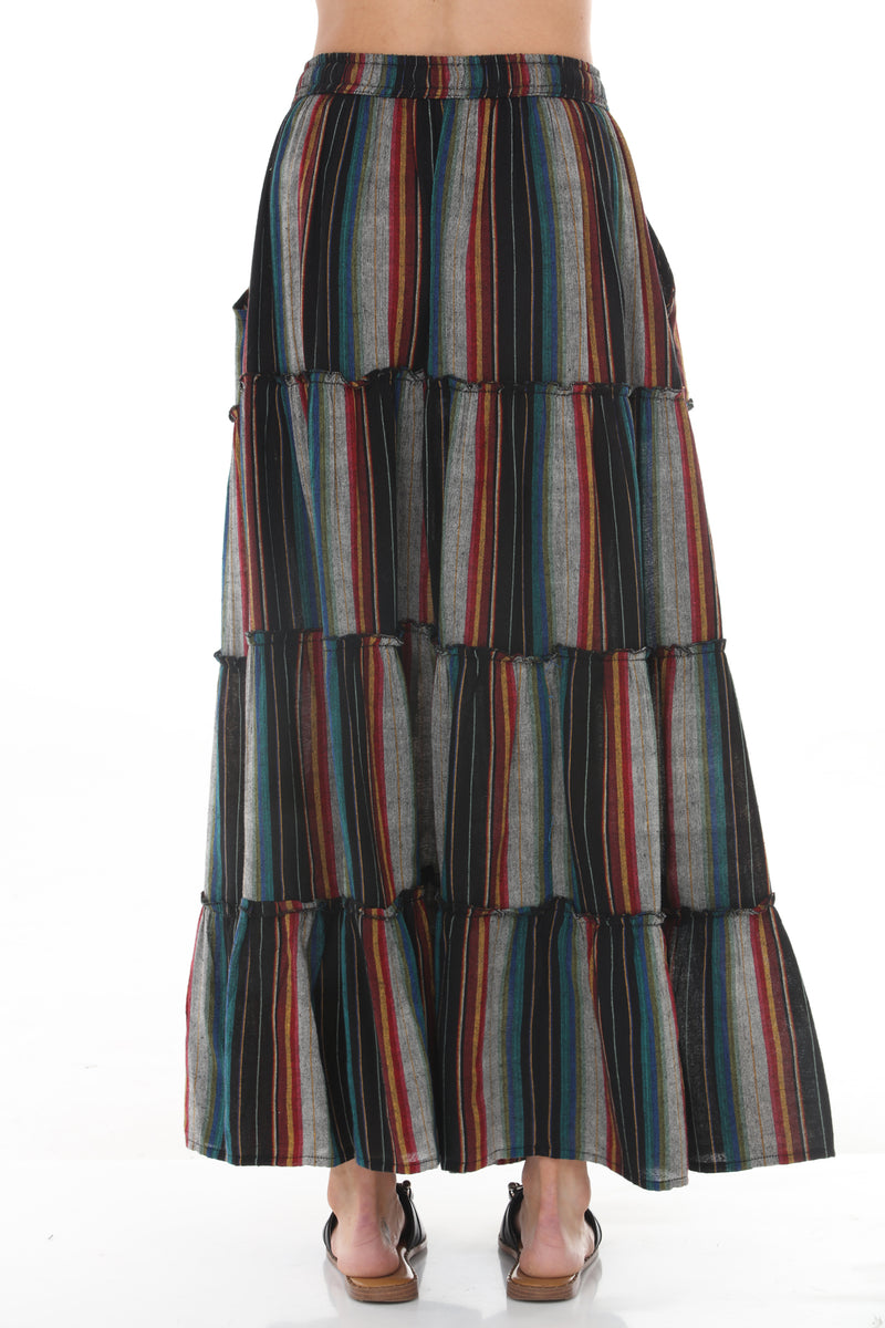 Stripe Tiered Maxi Skirt