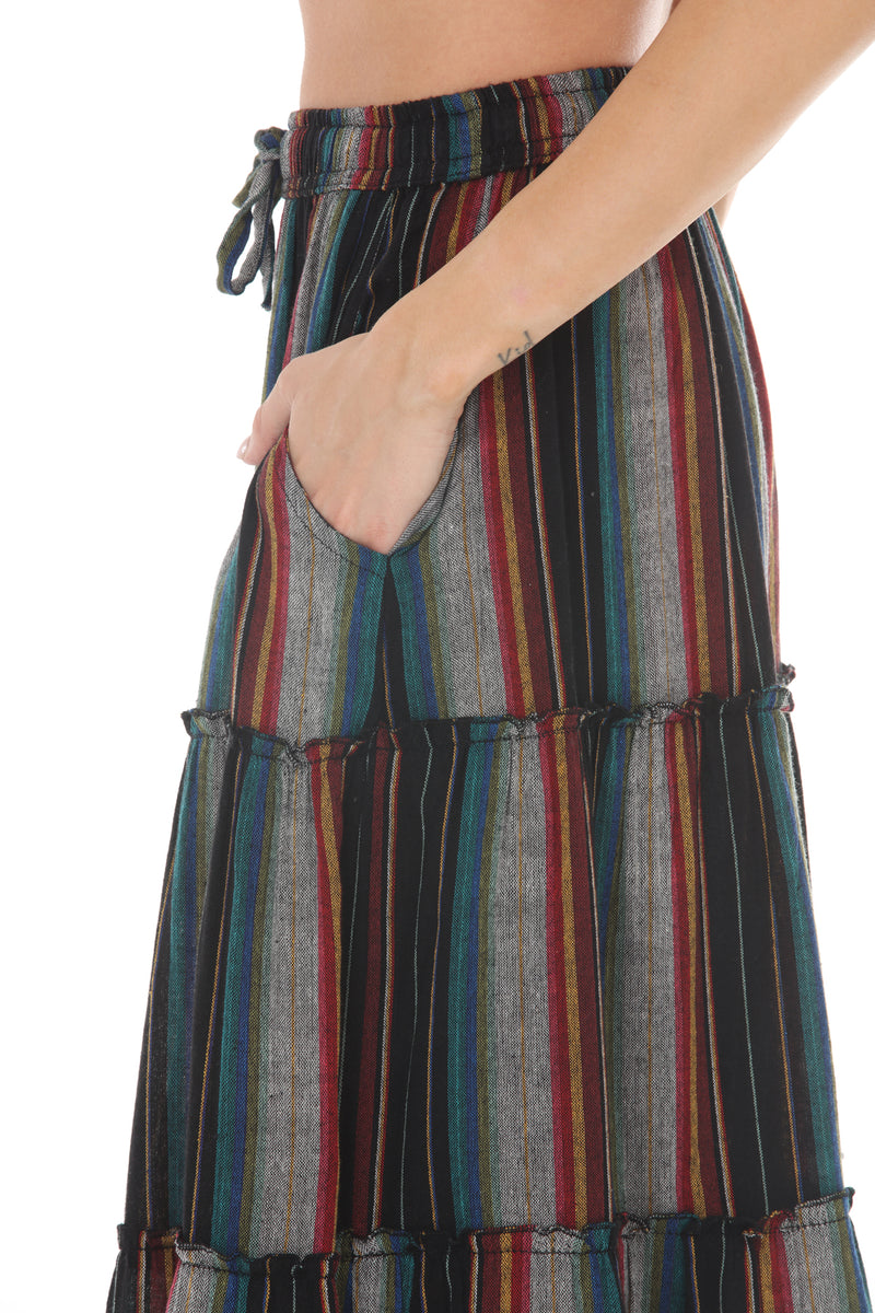 Stripe Tiered Maxi Skirt