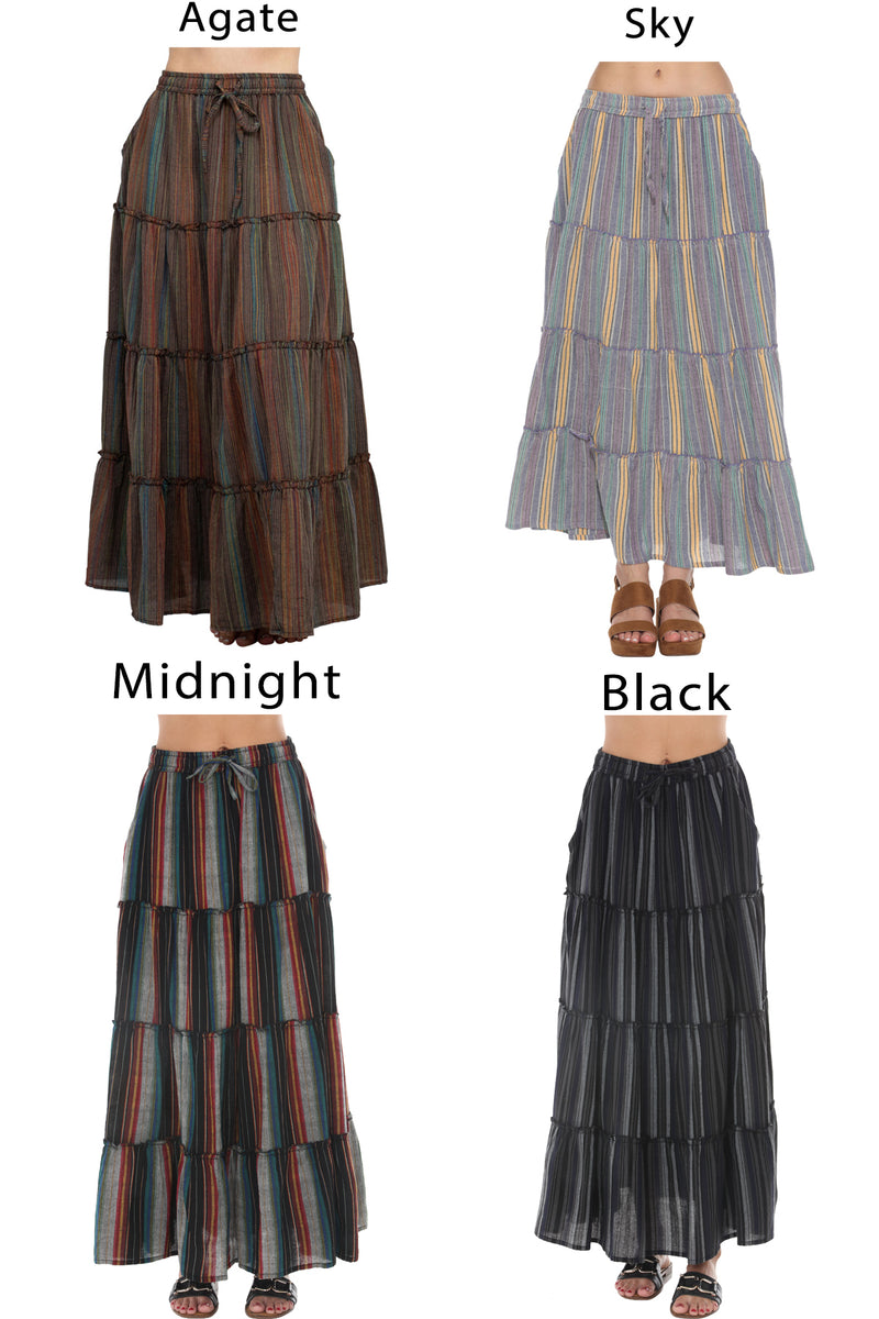 Stripe Tiered Maxi Skirt