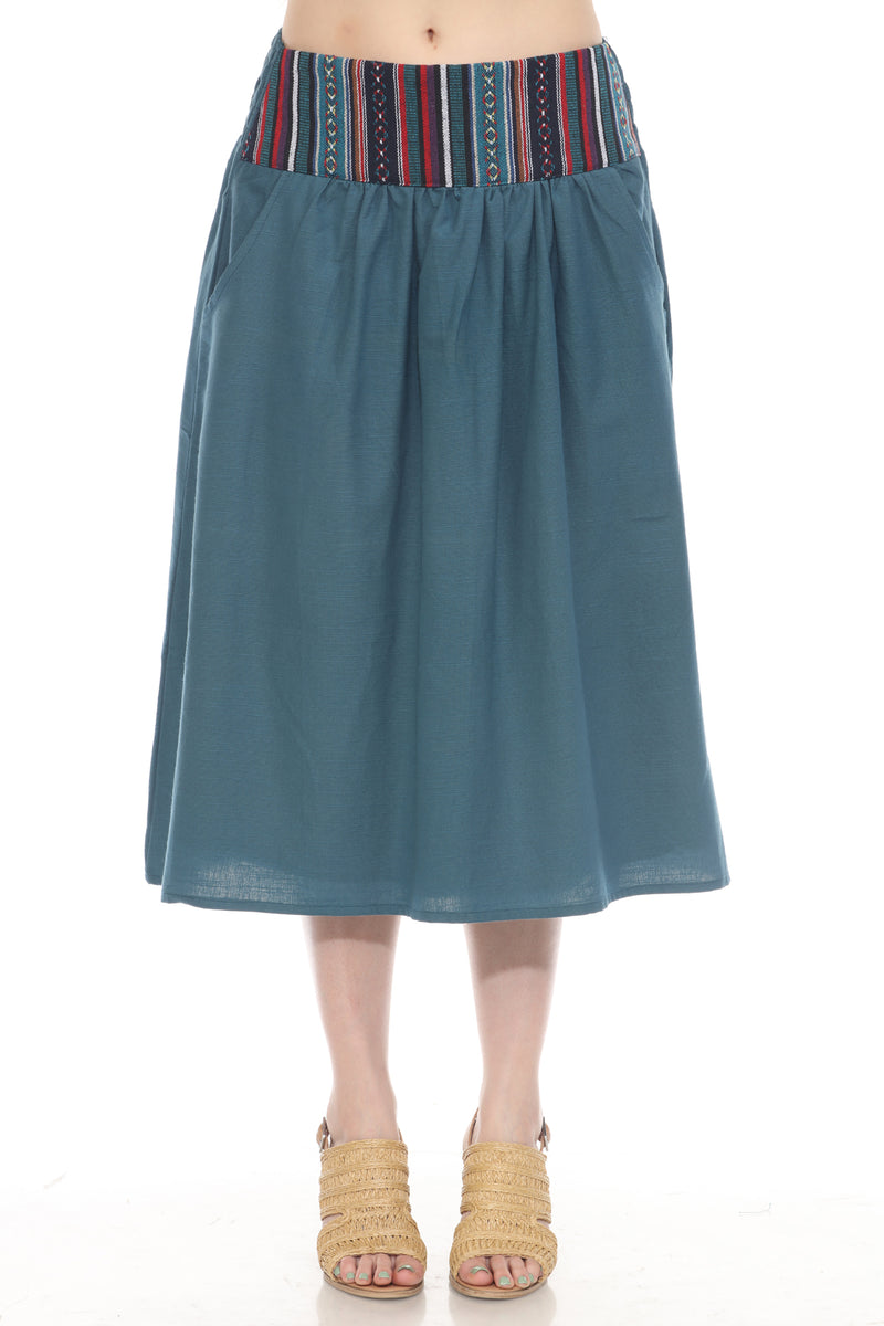 Homespun Striped Yoke Midi Skirt