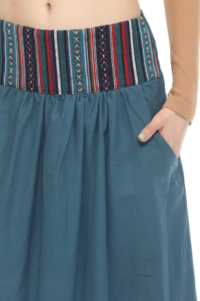 Homespun Striped Yoke Midi Skirt