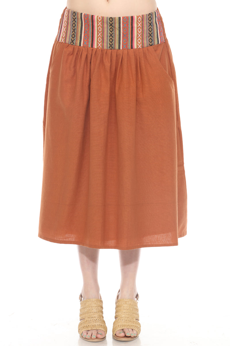 Homespun Striped Yoke Midi Skirt