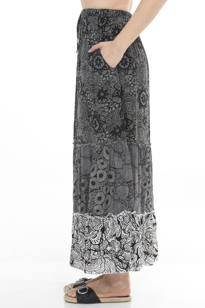 Tiered Lace Print Maxi Skirt