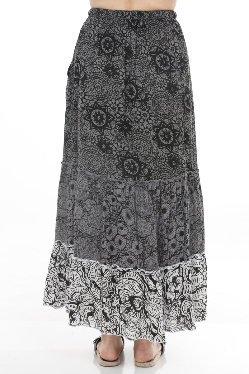Tiered Lace Print Maxi Skirt