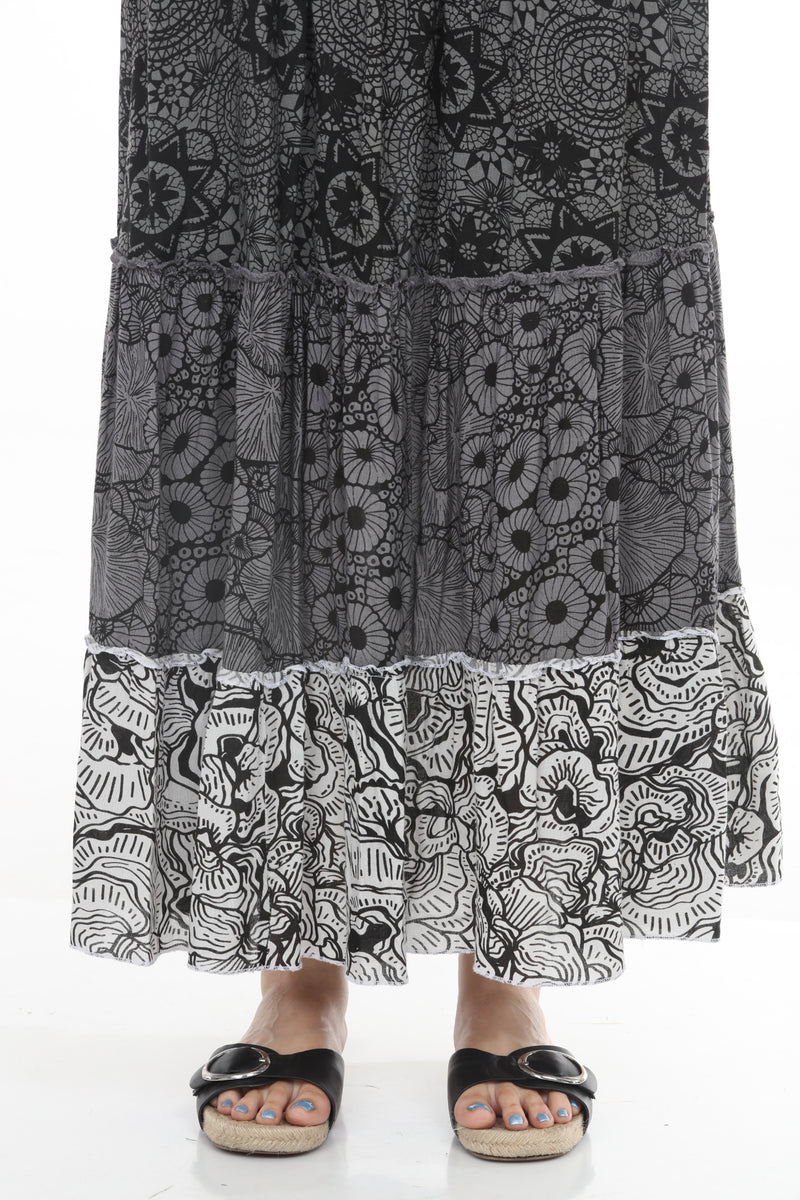 Tiered Lace Print Maxi Skirt