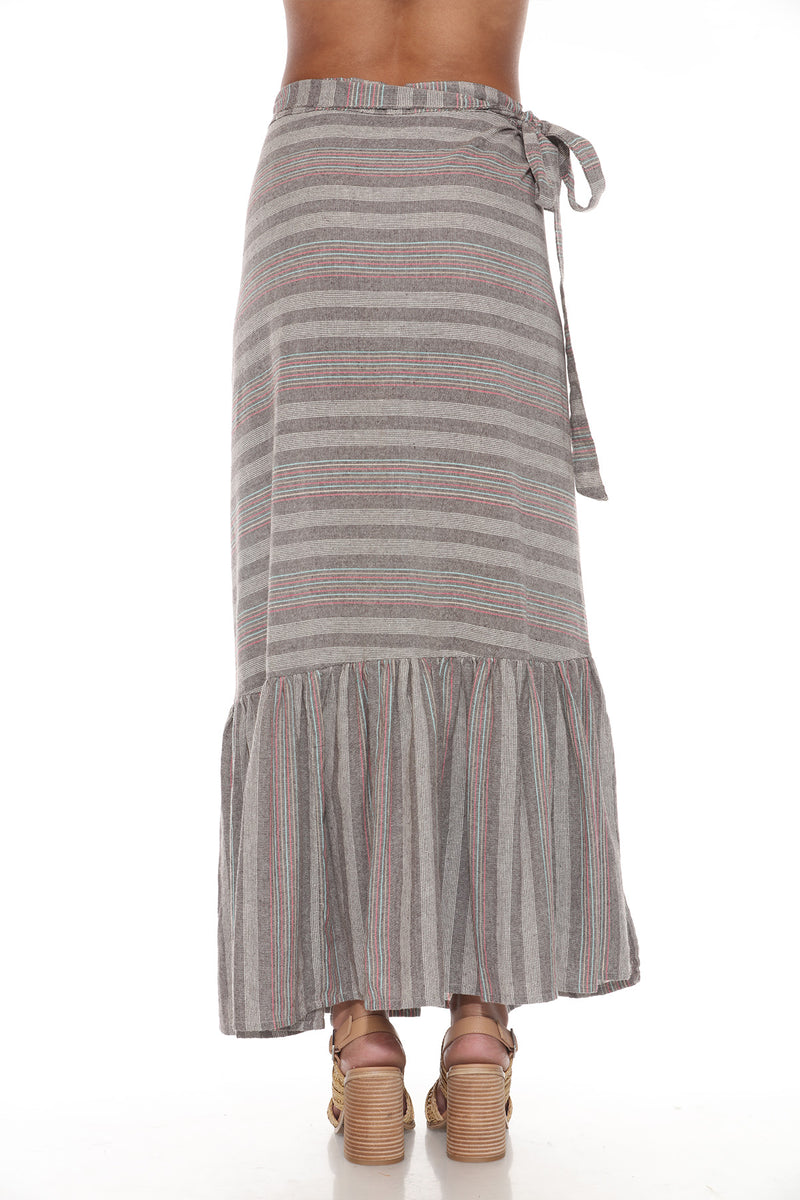 Ruffled Maxi Striped Wrap Skirt