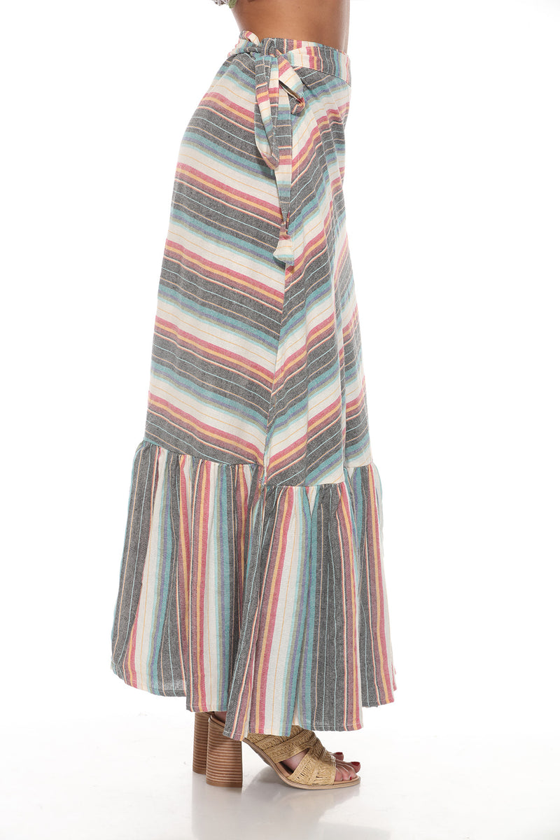 Ruffled Maxi Striped Wrap Skirt