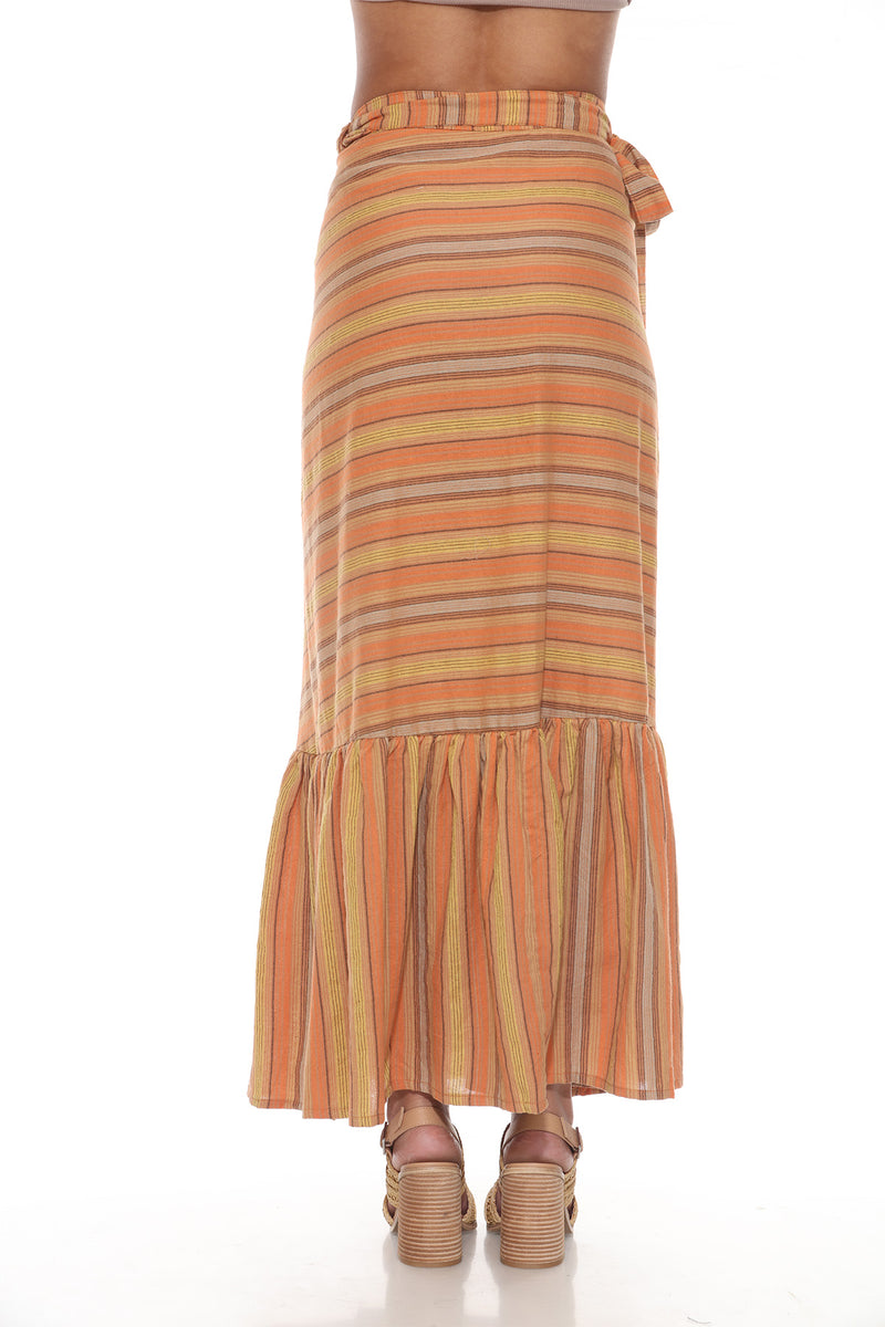 Ruffled Maxi Striped Wrap Skirt