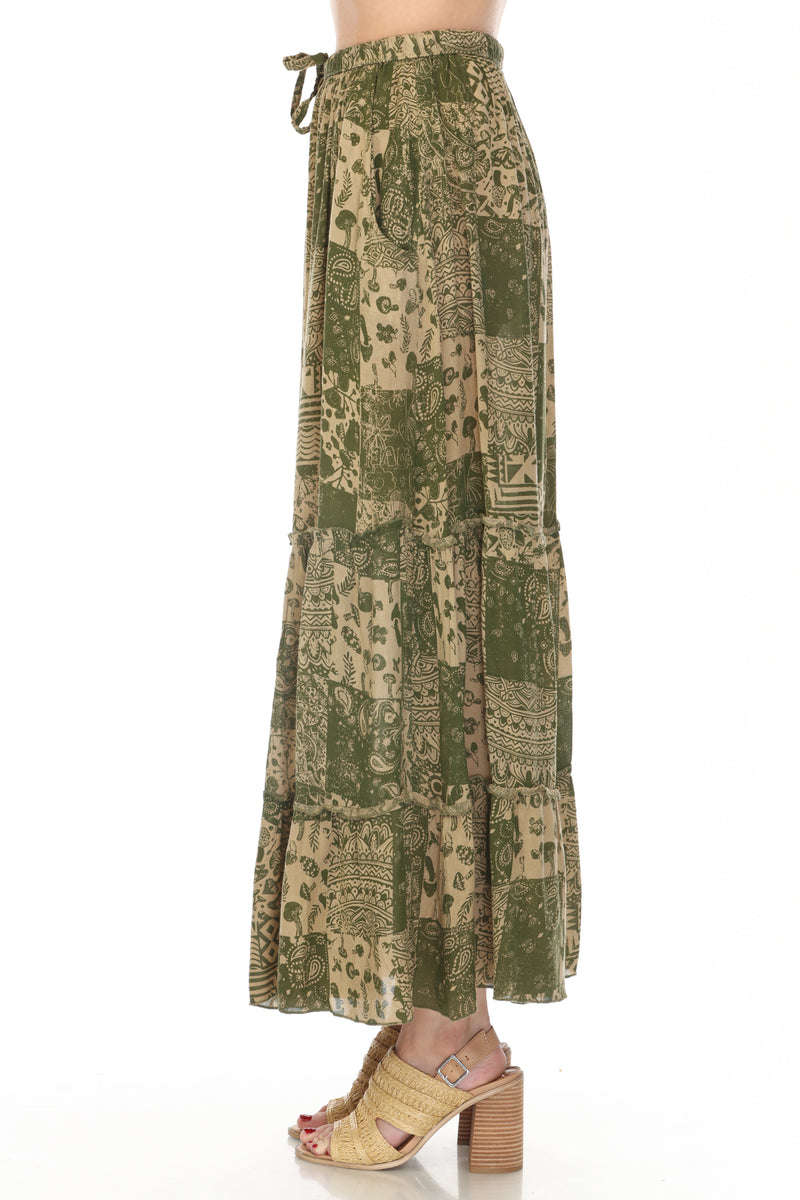 Boho Patchwork Tiered Maxi Skirt
