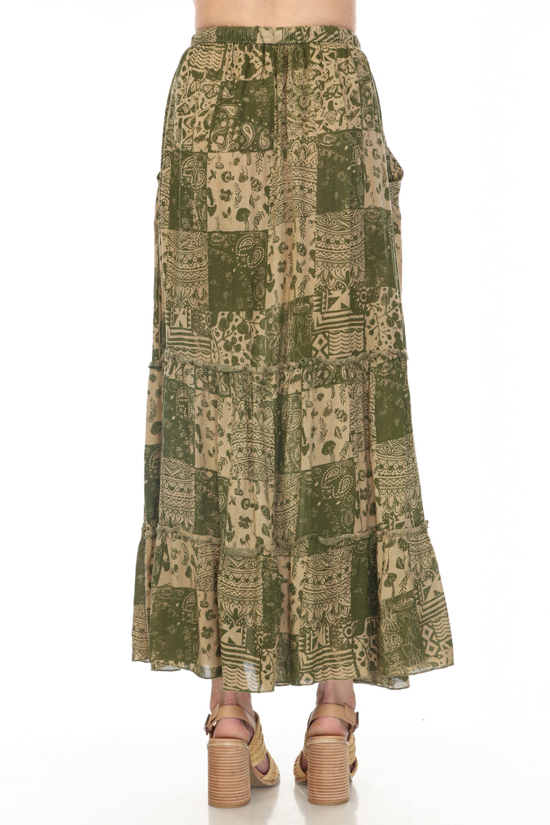 Boho Patchwork Tiered Maxi Skirt