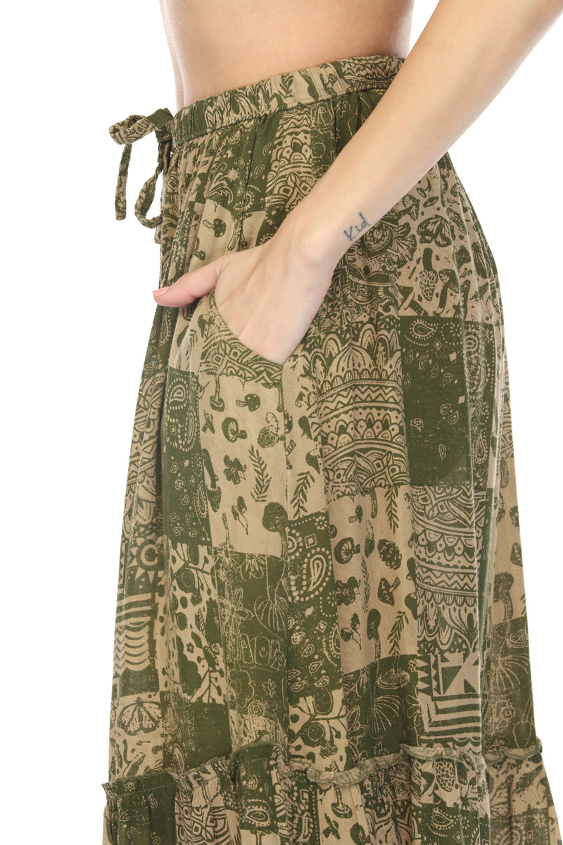 Boho Patchwork Tiered Maxi Skirt