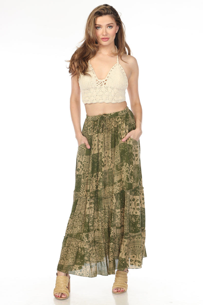 Boho Patchwork Tiered Maxi Skirt