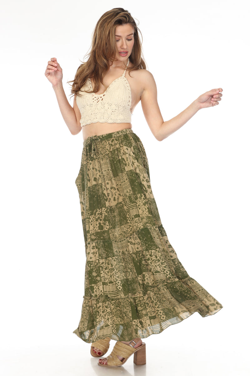 Boho Patchwork Tiered Maxi Skirt