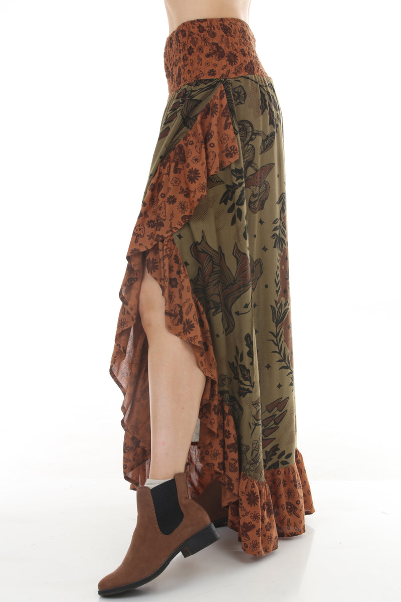 Mushroom Ruffle Slit Skirt