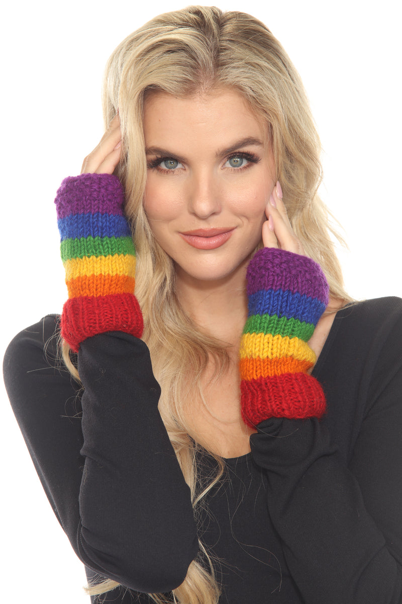 Multi Colored Striped Fingerless Gloves