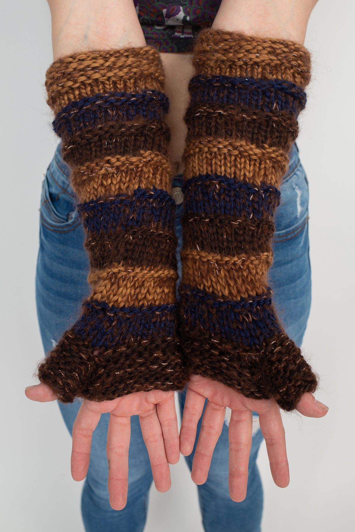 Faux Mohair Striped Armwarmers