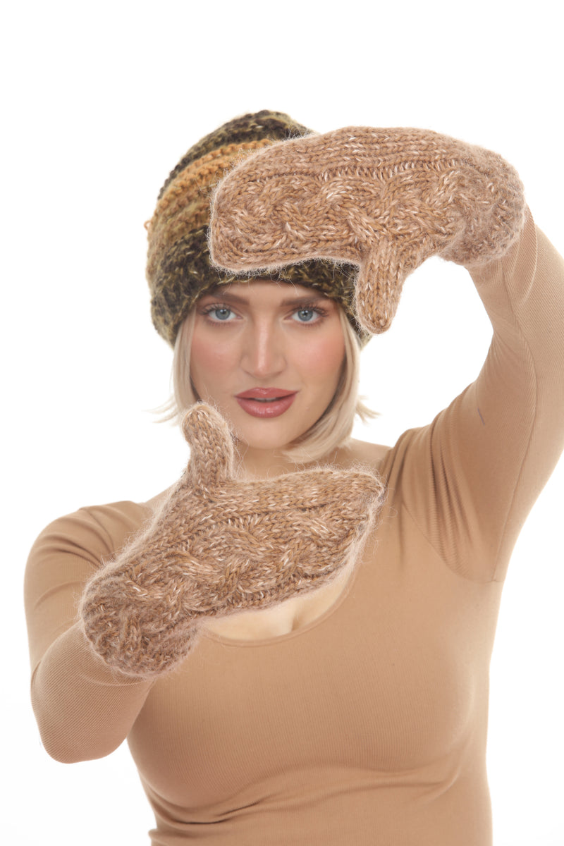 Cable Knit Faux Mohair Mittnes