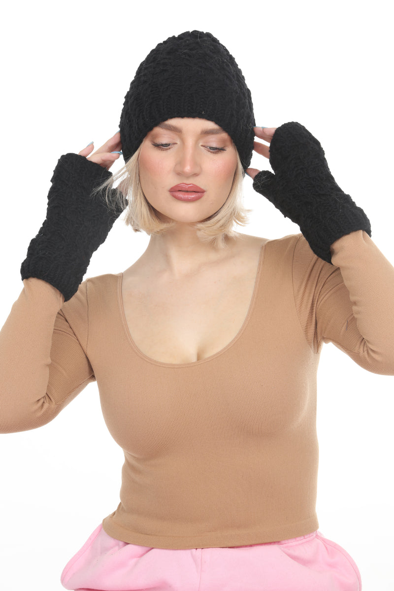 Cable Ribbed Wool Armwarmers