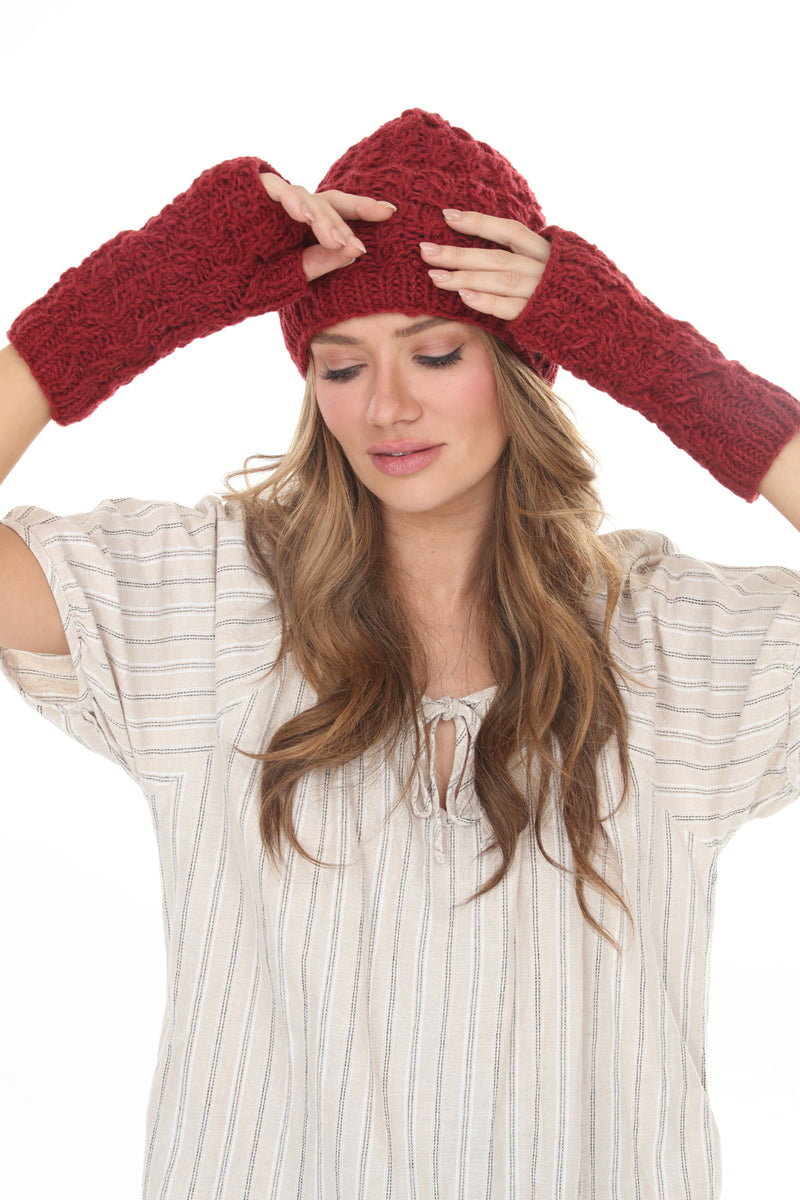 Cable Ribbed Wool Armwarmers