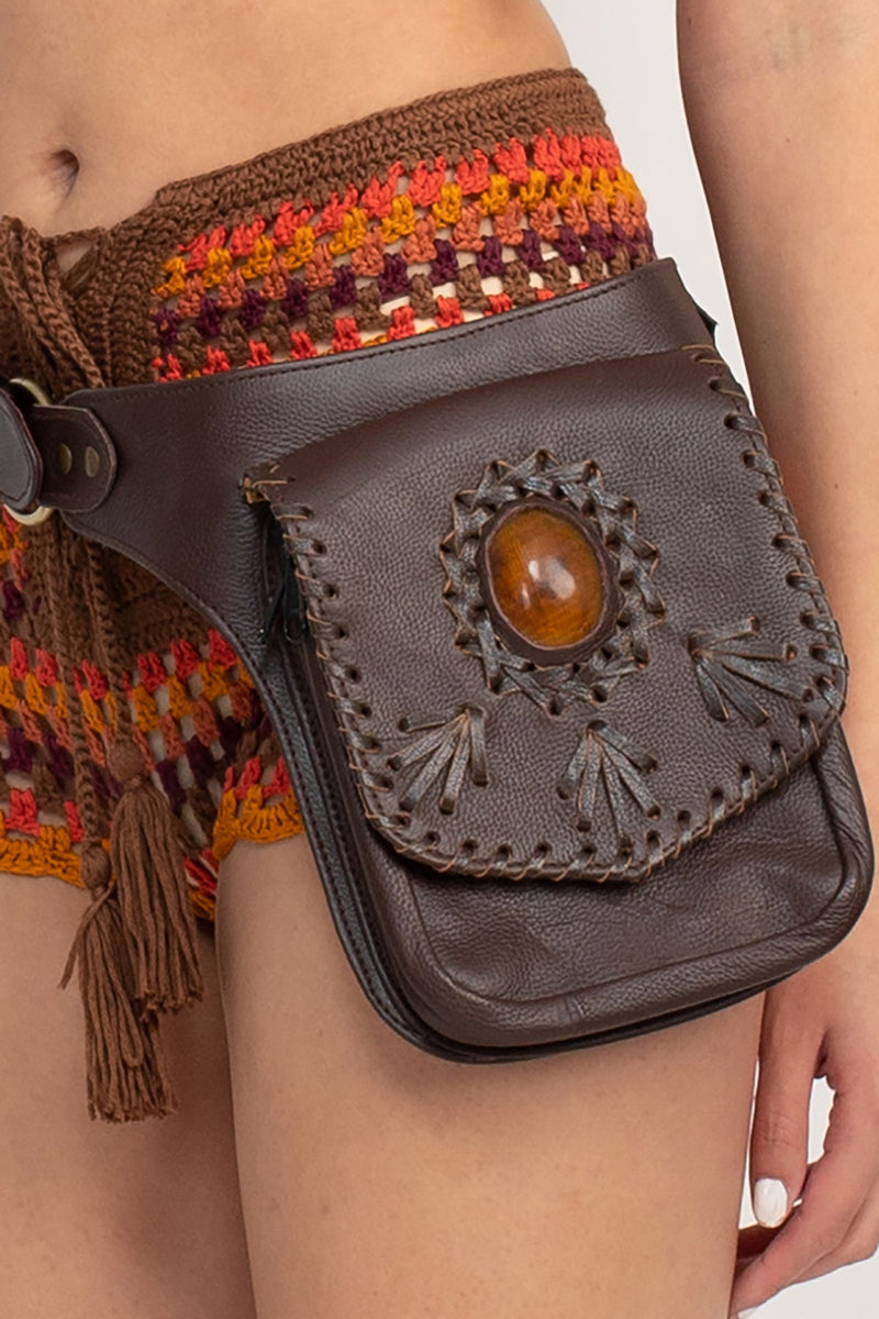 Leather Laced Stone Belt Bag