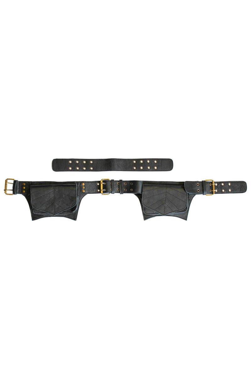 Two Pocket Leaf Leather Belt With Extenders