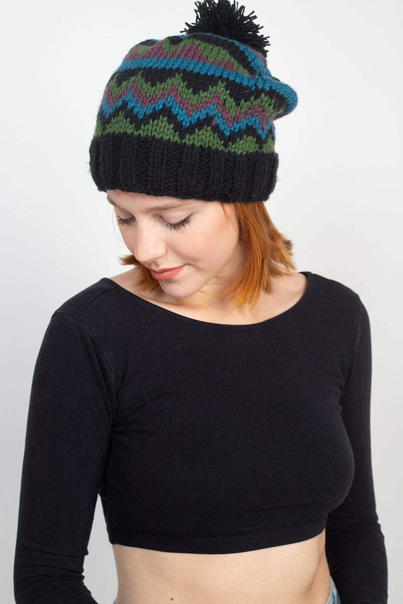 Mountain Geo Pompom Beanie