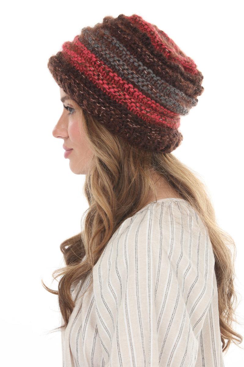 Faux Mohair Striped Slouchy Beanie