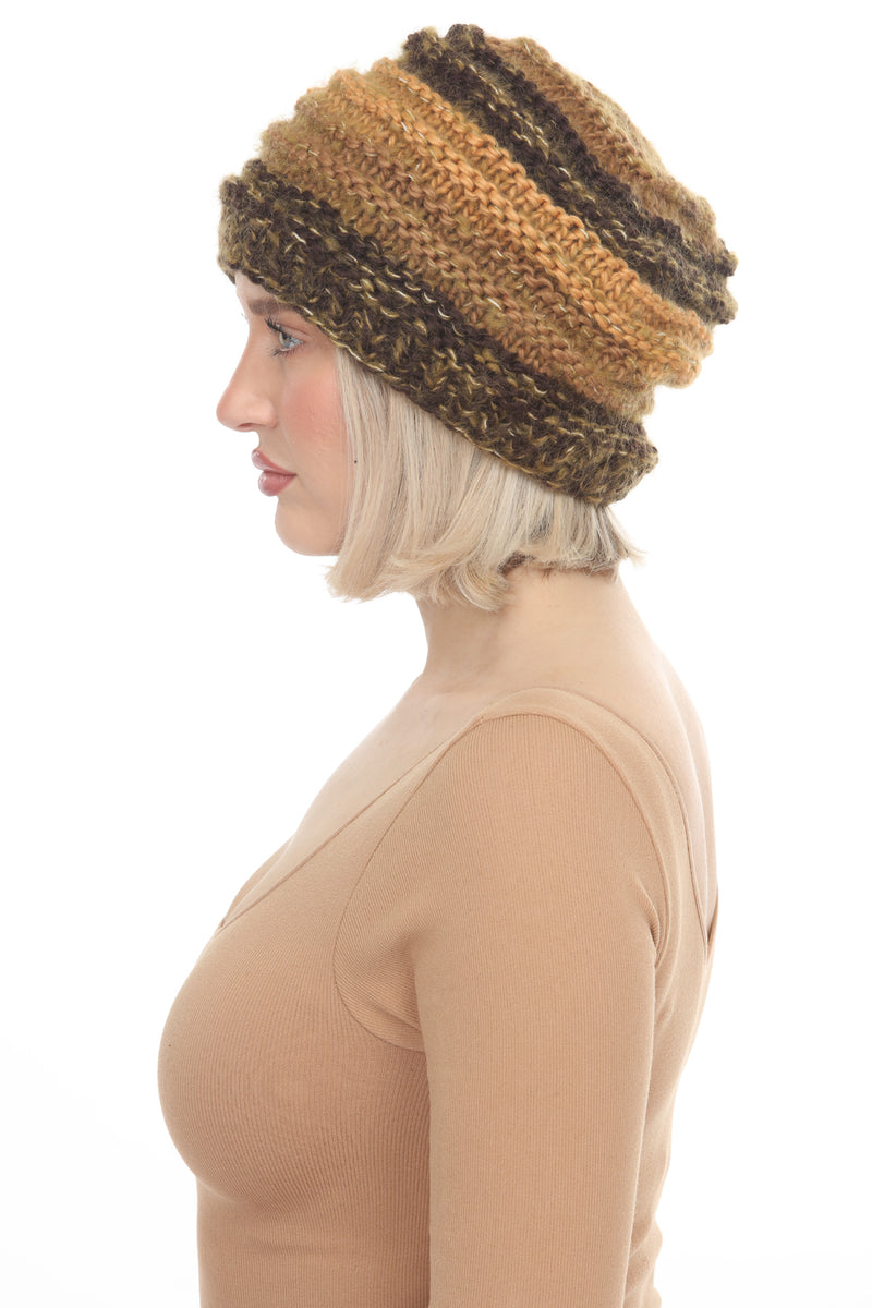 Faux Mohair Striped Slouchy Beanie