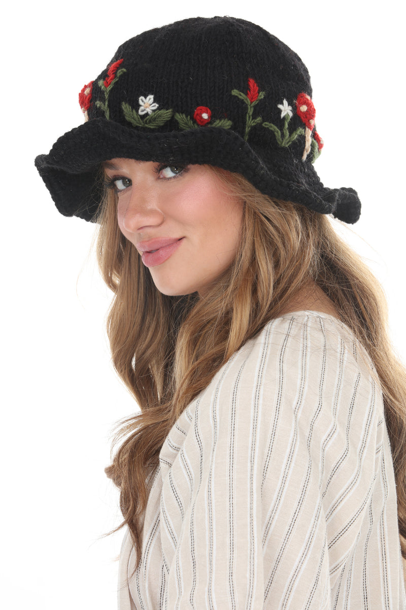Wool Knit Mushroom Hat with Brim