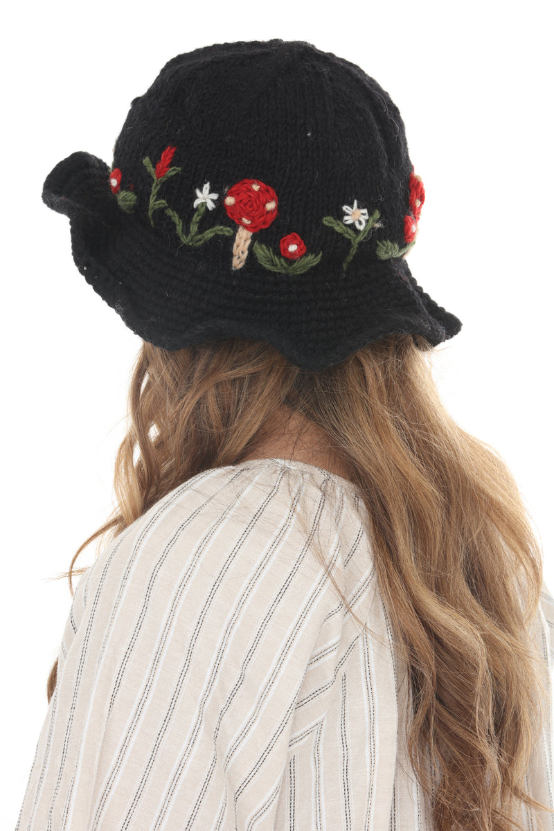 Wool Knit Mushroom Hat with Brim