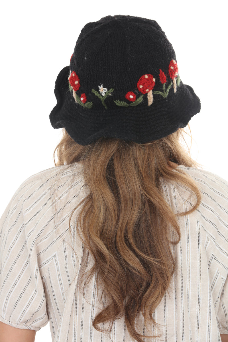 Wool Knit Mushroom Hat with Brim