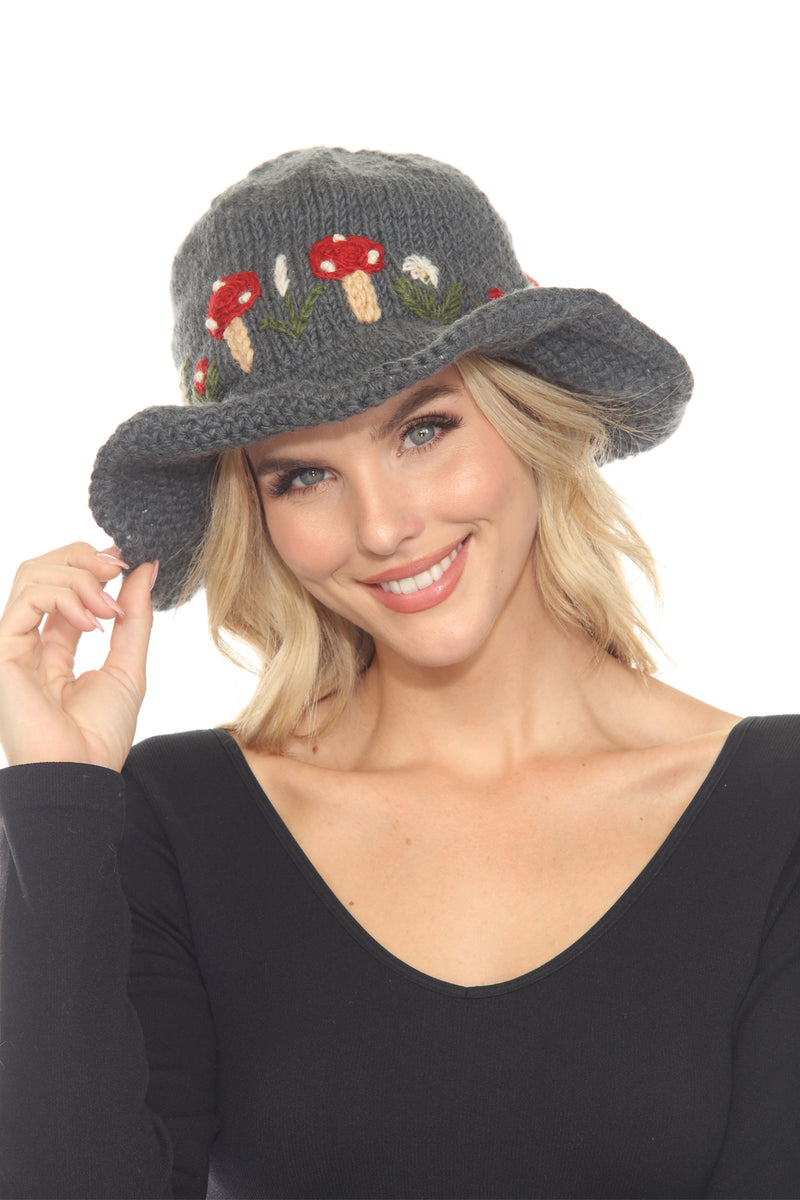 Wool Kint Mushroom Hat with Brim