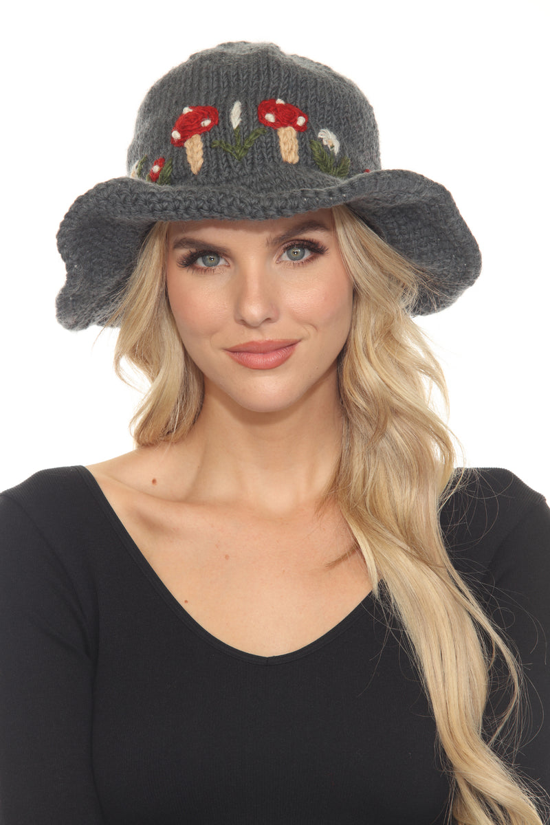 Wool Kint Mushroom Hat with Brim