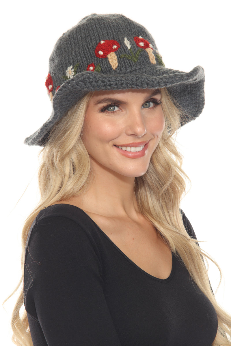 Wool Kint Mushroom Hat with Brim