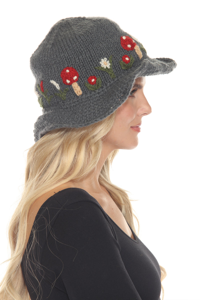 Wool Kint Mushroom Hat with Brim