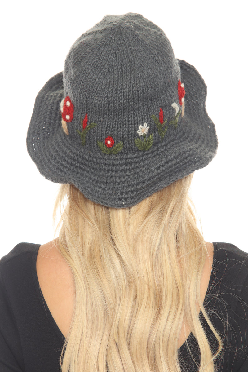 Wool Kint Mushroom Hat with Brim