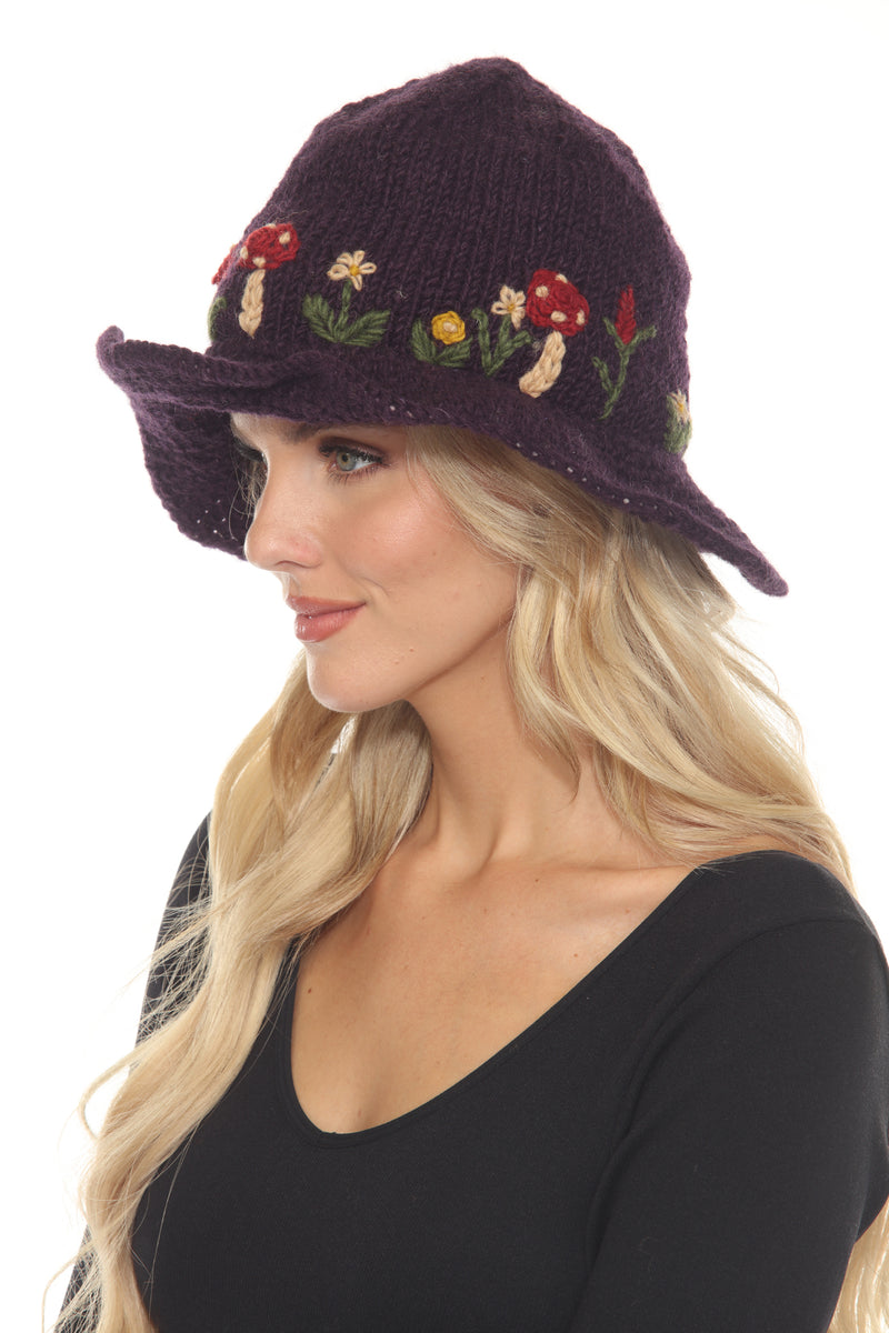 Wool Kint Mushroom Hat with Brim