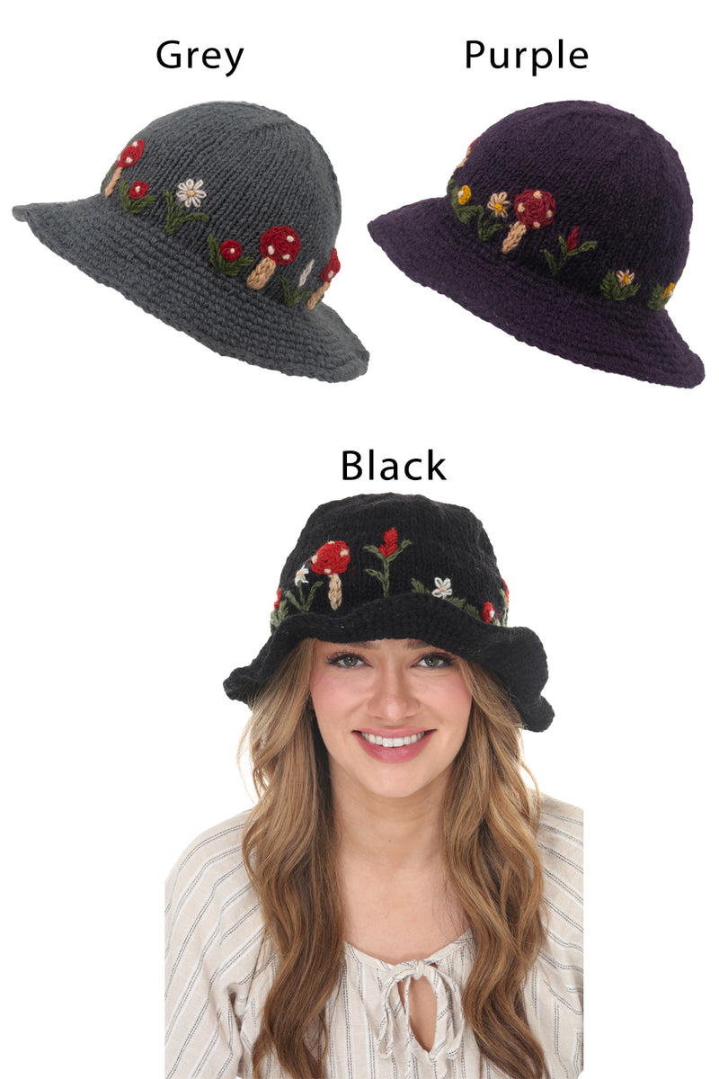 Wool Knit Mushroom Hat with Brim