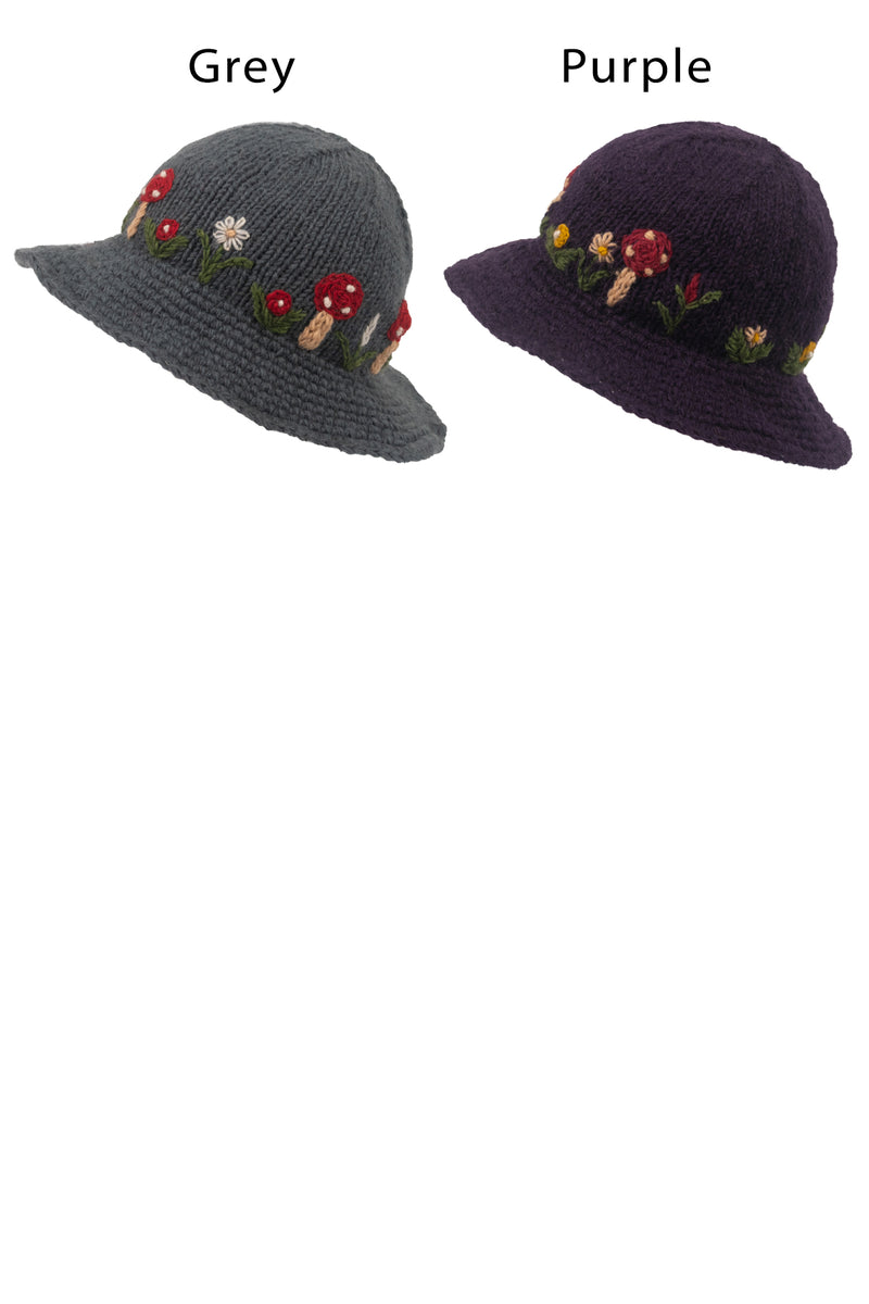 Wool Kint Mushroom Hat with Brim