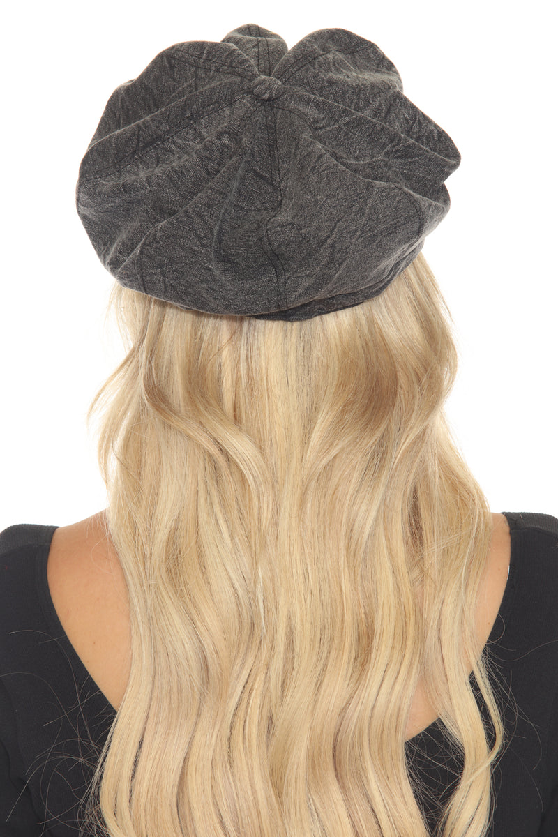 Stonewashed Embroidered Newsboy Cap