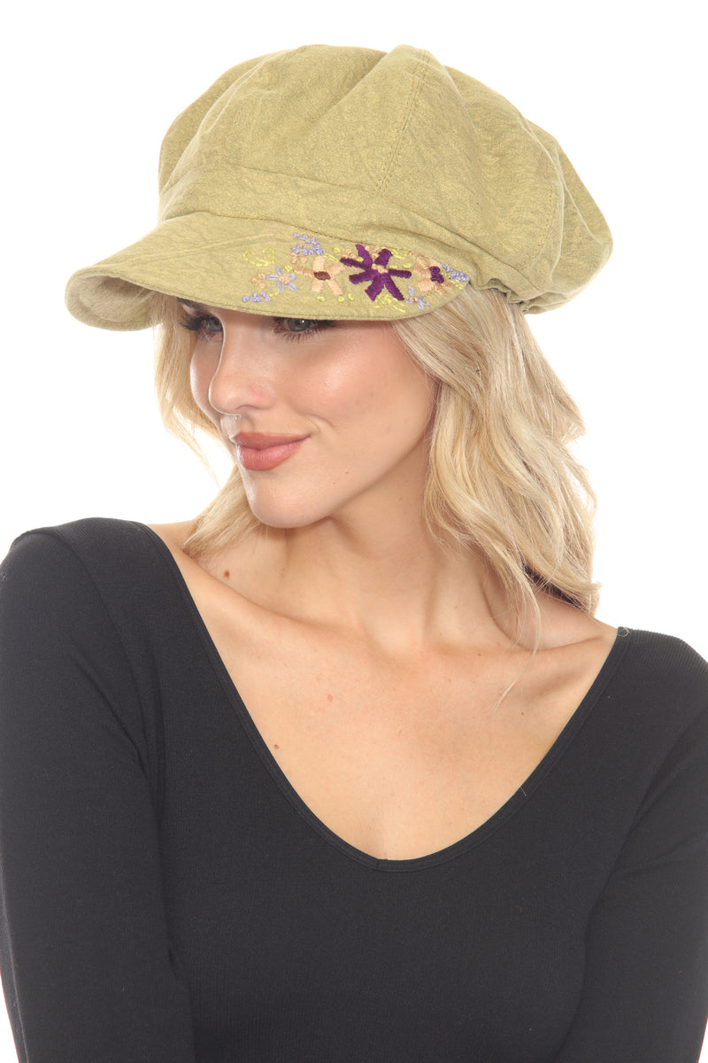 Stonewashed Embroidered Newsboy Cap