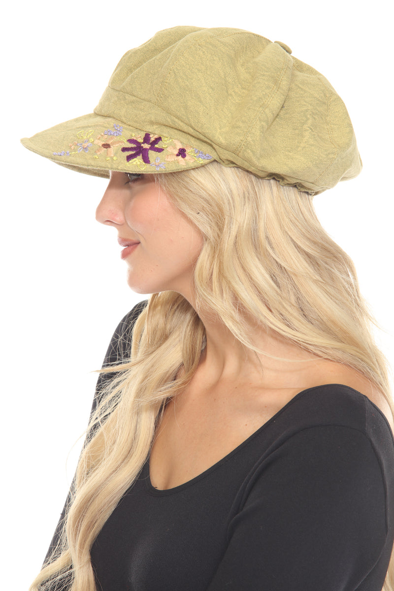 Stonewashed Embroidered Newsboy Cap