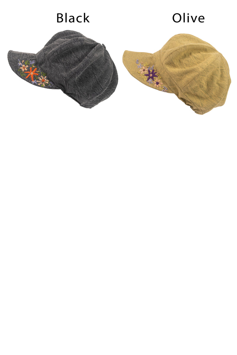 Stonewashed Embroidered Newsboy Cap
