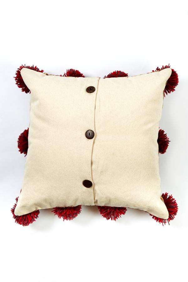 Pom Pom Rustic Stripe Throw Pillow