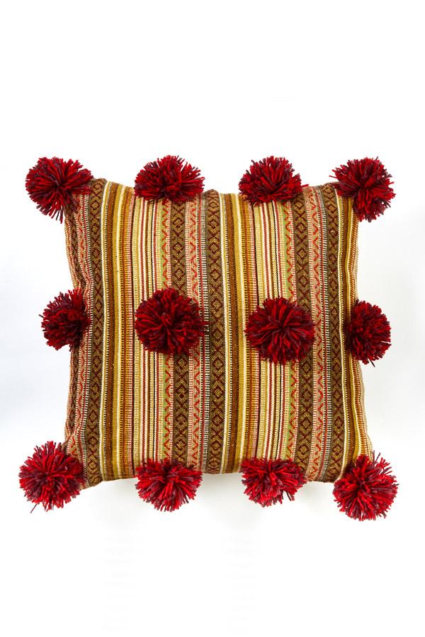 Pom Pom Rustic Stripe Throw Pillow