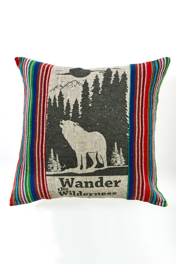 Wilderness Print Rustic Stripe Throw Pillow